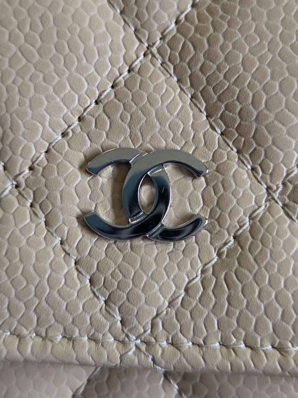 CHANEL Classic Wallet on Chain WOC Beige Caviar Silver Hardware